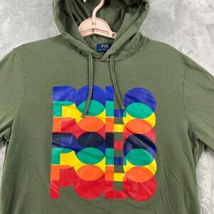 Polo Ralph Lauren Hooded T-Shirt Men's Medium Green Graphic Logo Jersey Hoodie